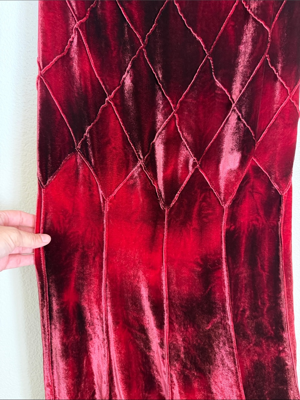 VTG St. John Evening Ruby Red Devoré Velvet Argyle Bias Cut Maxi Gown Dress Sz 6 - Picture 4 of 9